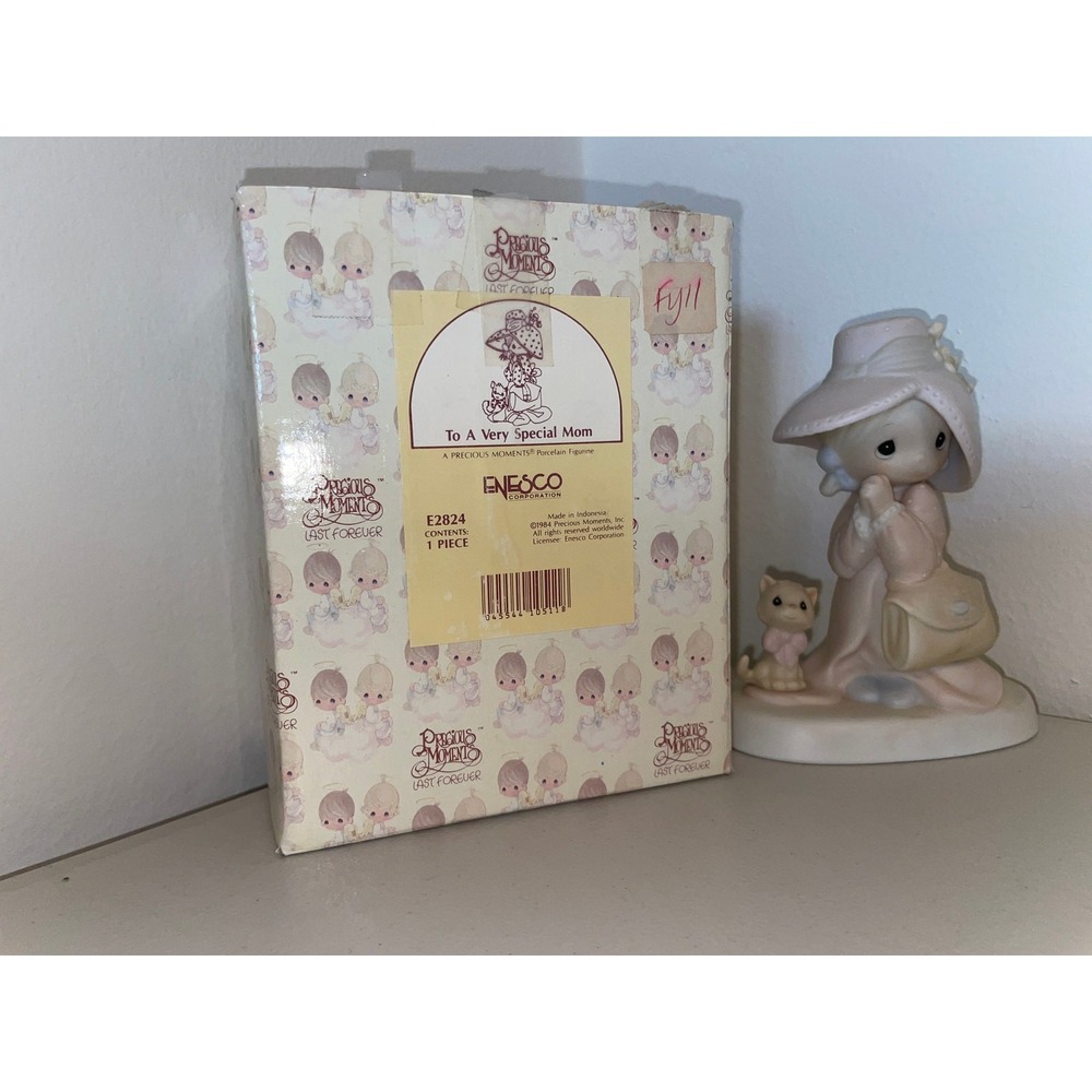Precious Moments To A Very Special Mom Figurine E2824 Girl with Kitten 1984 Box - Picture 11 of 11